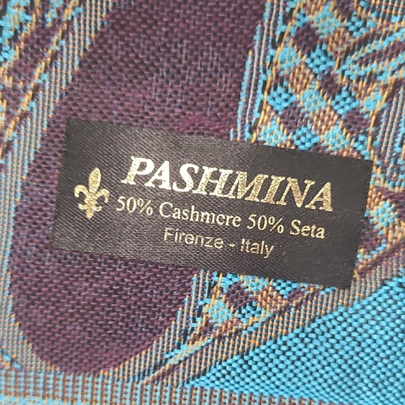 Pashmina Scarf Wrap Cashmere Blend Paisley Blue Purple Brown Knotted Fringe - Picture 2 of 9